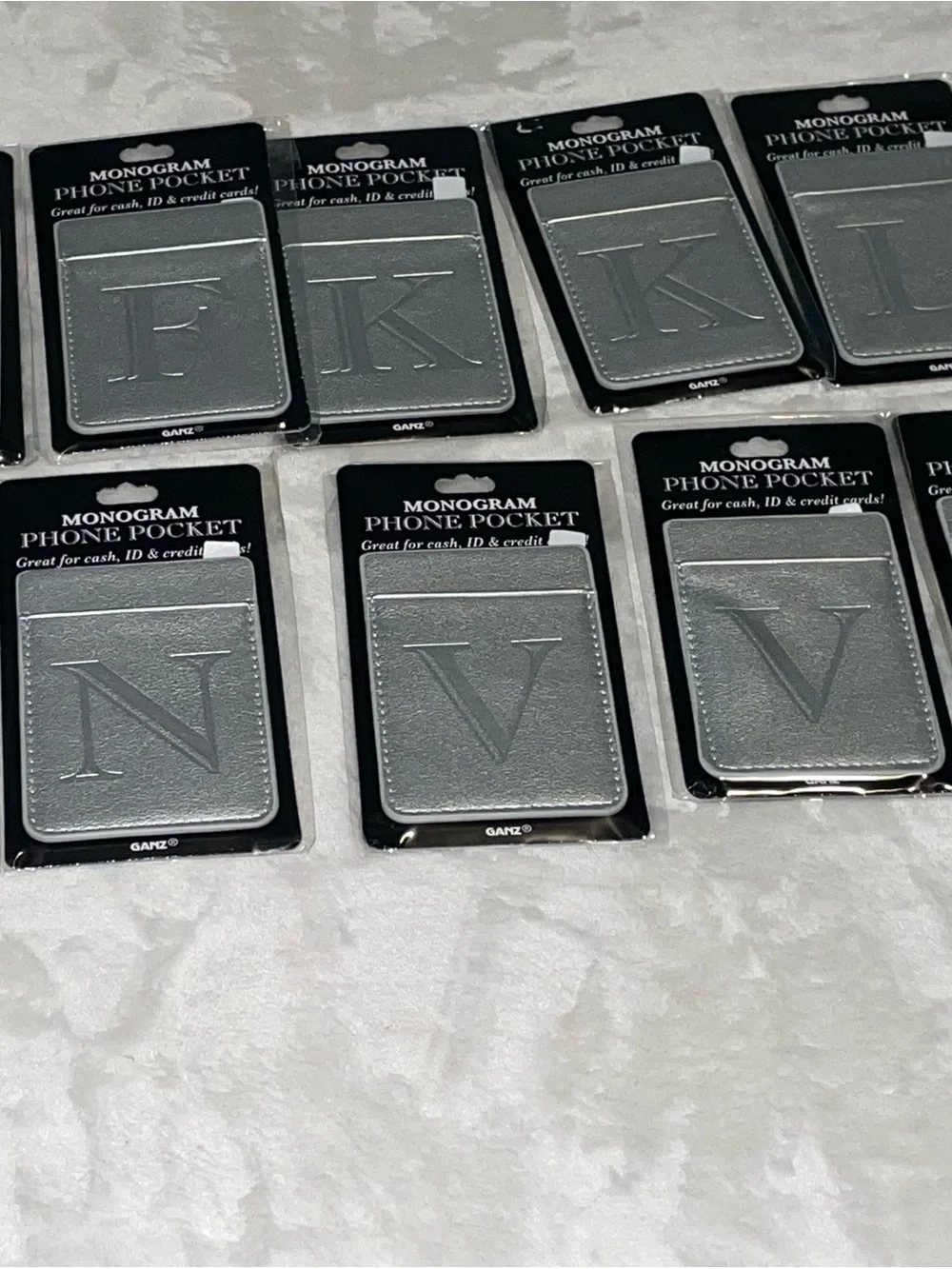 Lot of 10 Monogram Silver Phone Pocket Card Holders - Assorted Letters